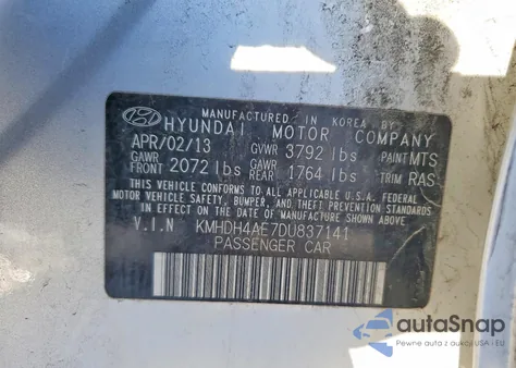 2013 Hyundai Elantra Gls z USA, uszkodzony, nr VIN KMHDH4AE7DU837141